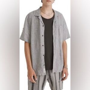Haggar Light linen Gray Short-Sleeve Button-Down Shirt